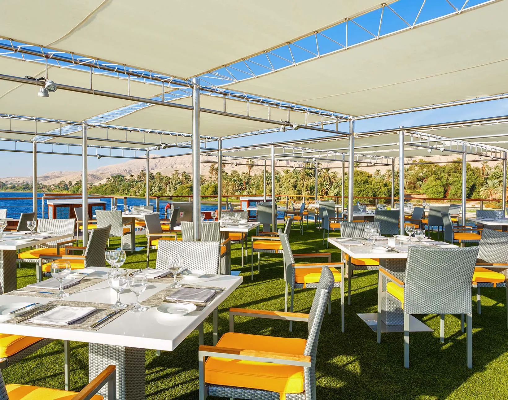 Sun deck of the The Oberoi Philae, Luxury Nile Cruiser Nile cruise